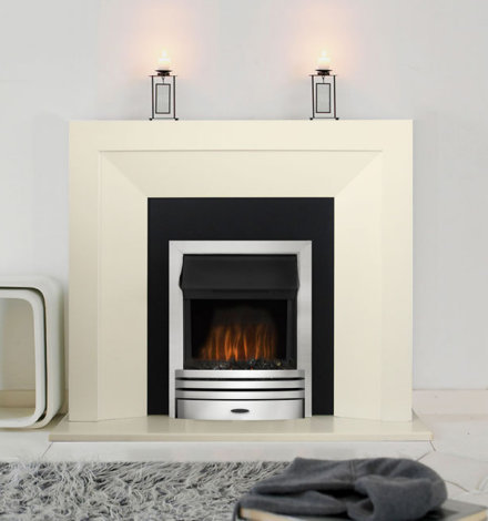 Adam Genoa Ivory And Black Electric Fireplace Suite With Chrome Eclipse Electric Fire